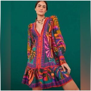 Farm Rio Graphic Foliage Mini Dress